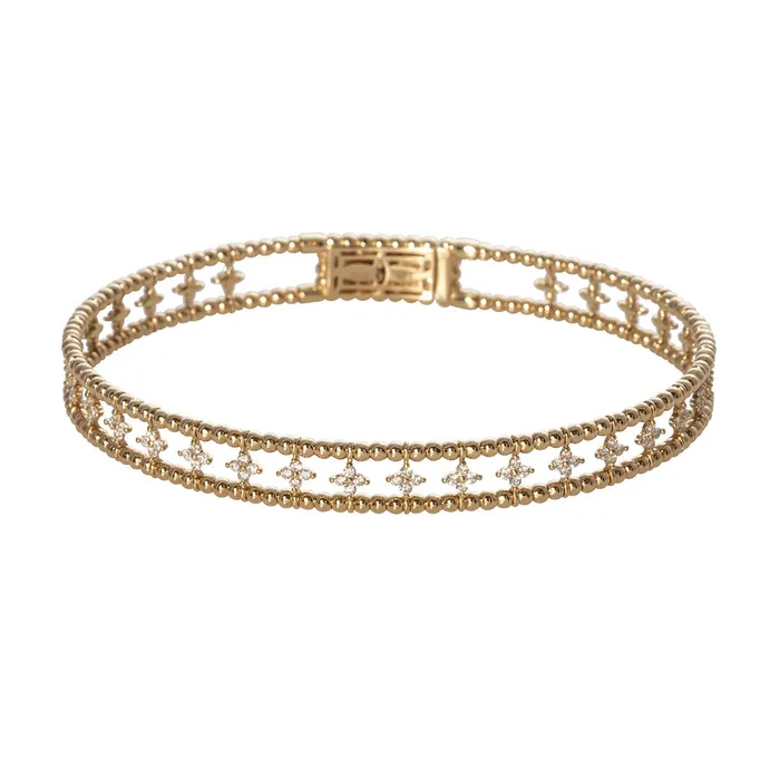 Croghans PreStyled Sets Diamond 14K Yellow Gold Beaded Cuff Bangle