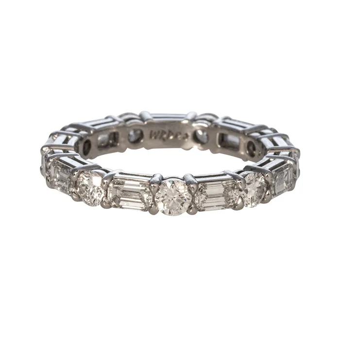 Croghans Rings Emerald Cut Diamond Round Diamond Platinum Eternity Band