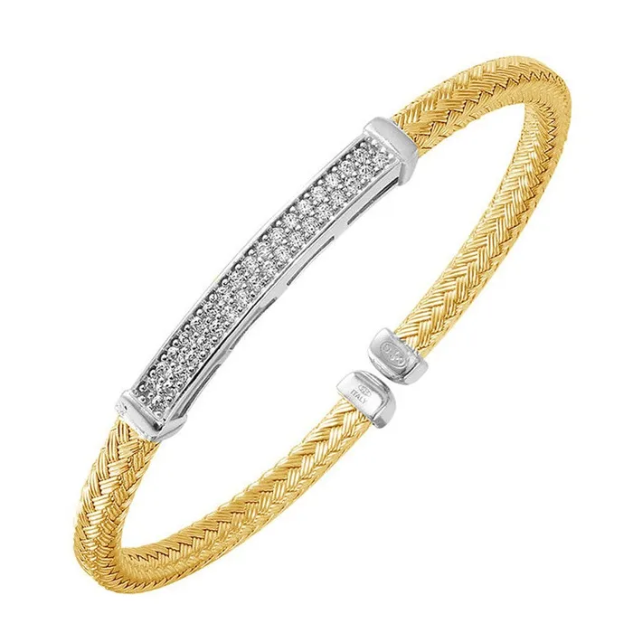 CZ Gold Plated Silver 4mm Mesh Cuff Bangle Croghans Earrings