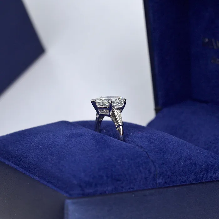 Diamond Source NYC Rings 3 Stone Engagement Ring Set in Platinum 241ct tw Pear Shape and Tapered Baguette Natural Diamonds