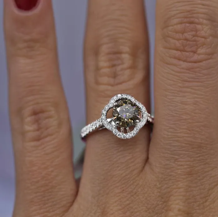 Diamond Source NYC Rings GIA Certified Unique Halo Diamond Engagement Ring Set in 18K White Gold 134ct tw Fancy Brown Yellow Round Brilliant Natural Diamonds Diamond Source NYC Rings GIA Certified Unique Halo Diamond Engagement Ring Set in 18K White Gold 134ct tw Fancy Brown Yellow Round Brilliant Natural Diamonds