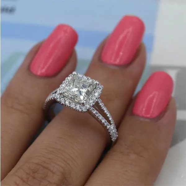 Diamond Source NYC Rings Halo Diamond Engagement Ring Set in 18K White Gold 280ct tw Princess Cut Round Brilliant Clarity Enhanced Diamonds