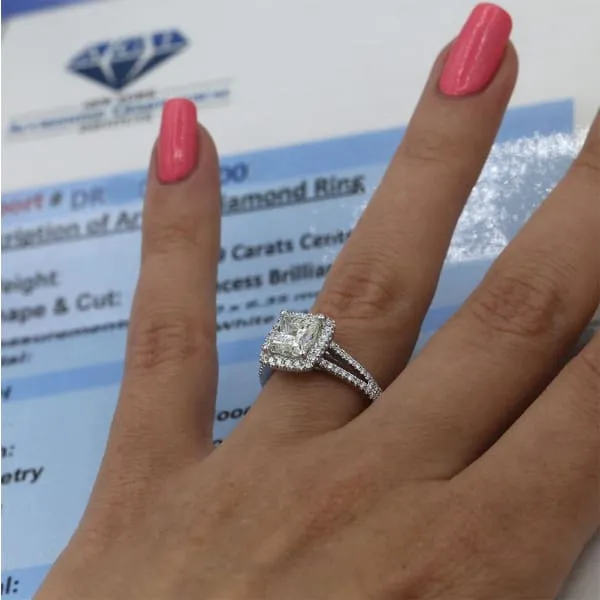 Diamond Source NYC Rings Halo Diamond Engagement Ring Set in 18K White Gold 280ct tw Princess Cut Round Brilliant Clarity Enhanced Diamonds