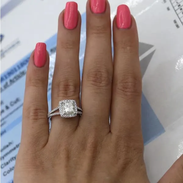 Diamond Source NYC Rings Halo Diamond Engagement Ring Set in 18K White Gold 280ct tw Princess Cut Round Brilliant Clarity Enhanced Diamonds