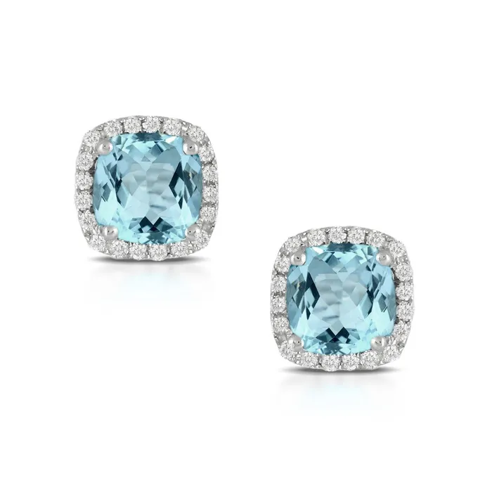 Earrings Croghans 25ct Cushion Blue Topaz Diamond 18K White Gold Stud Earrings Earrings Croghans 25ct Cushion Blue Topaz Diamond 18K White Gold Stud Earrings
