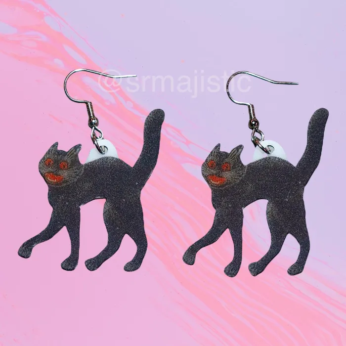 Earrings Vintage Spooky Scaredy Cat 2D Handmade Earrings Sam Makes Things