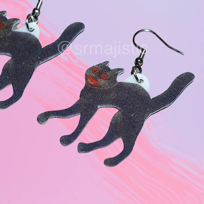 Earrings Vintage Spooky Scaredy Cat 2D Handmade Earrings Sam Makes Things