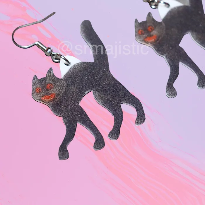 Earrings Vintage Spooky Scaredy Cat 2D Handmade Earrings Sam Makes Things