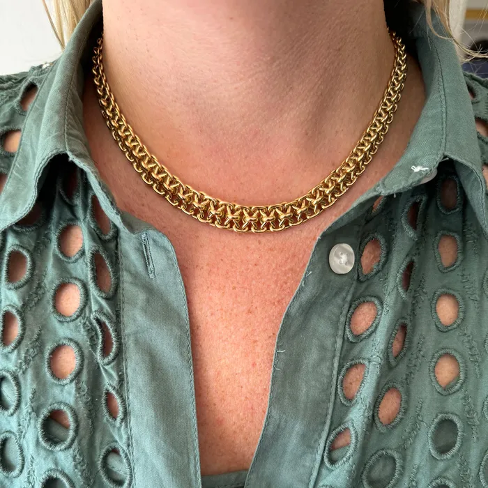 Estate French 18K Gold Interlocking Fancy Link Necklace Croghans Necklaces