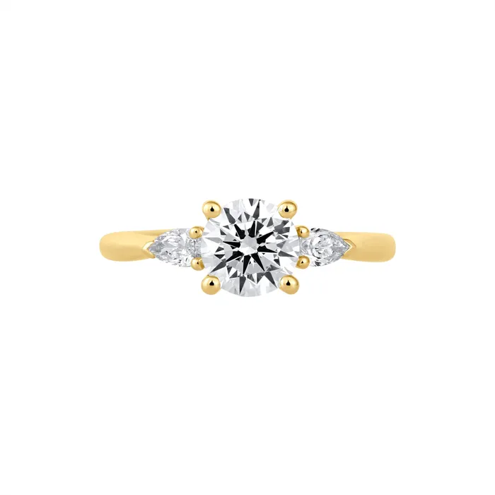 Fana 14K Yellow Gold Three Stone Ring Pear Diamond Sides Rings