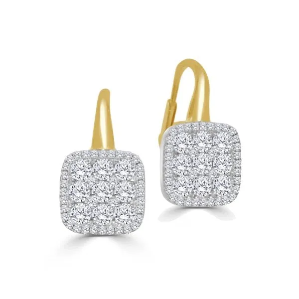 Frederic Sage 14K Yellow and White Gold Square Design Cluster Diamond Drop Earrings Frederic Sage Earrings Frederic Sage 14K Yellow and White Gold Square Design Cluster Diamond Drop Earrings Frederic Sage Earrings