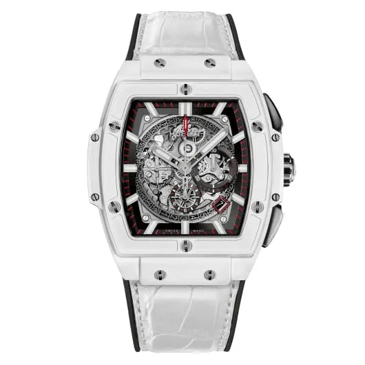 Hublot Watches Hublot Spirit Of Big Bang White Ceramic 45mm Watch Ref 601HX0173LR Skeleton Dial White Leather Strap Hublot Watches Hublot Spirit Of Big Bang White Ceramic 45mm Watch Ref 601HX0173LR Skeleton Dial White Leather Strap