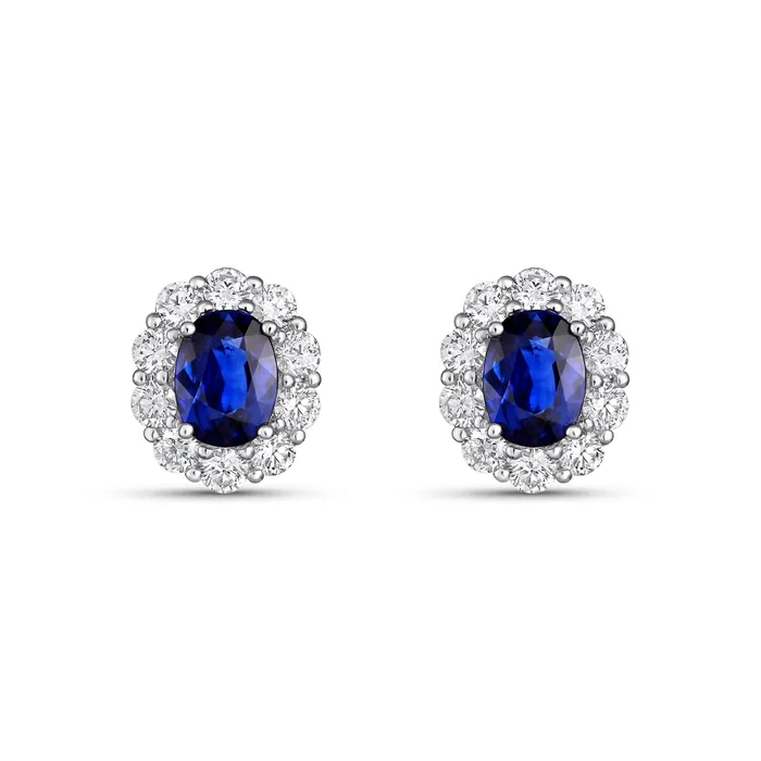 Meierotto Jewelers 18K White Gold Oval Sapphire and Diamond Stud Earrings Earrings Meierotto Jewelers 18K White Gold Oval Sapphire and Diamond Stud Earrings Earrings