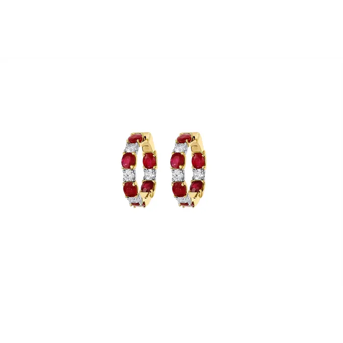 Meierotto Jewelers Earrings 14K Yellow and White Gold Ruby and Diamond Hoop Earrings Meierotto Jewelers Earrings 14K Yellow and White Gold Ruby and Diamond Hoop Earrings