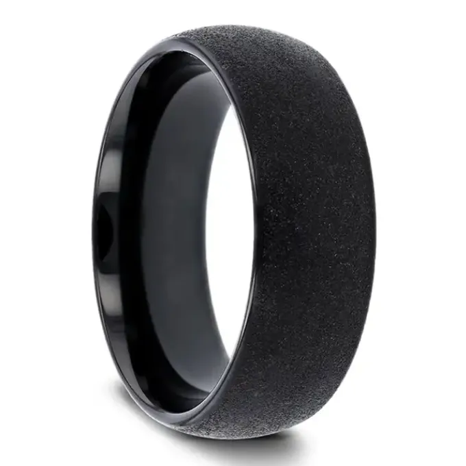 Mens Bands Rings Domed Black Tungsten Carbide 6mm Band with Sandblasted Finish Mens Bands Rings Domed Black Tungsten Carbide 6mm Band with Sandblasted Finish