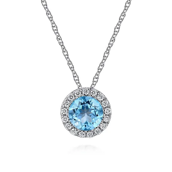 Necklaces 14K White Gold Blue Topaz and Diamond Necklace Gabriel Co