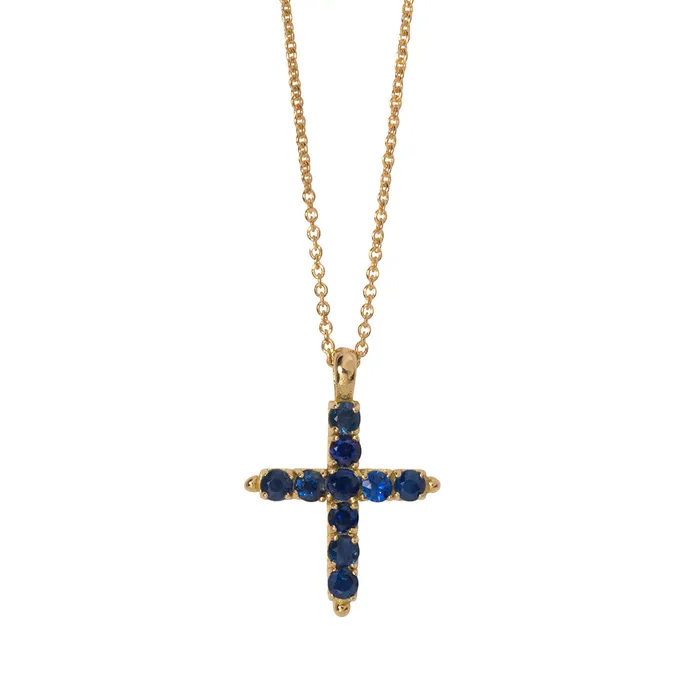 Necklaces Croghans Blue Sapphire Cross 18K Gold Pendant Necklace