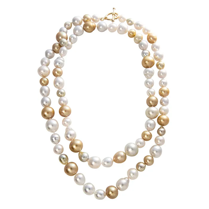 Necklaces Croghans Golden White South Sea Pearl 14K Gold Toggle Clasp Necklace