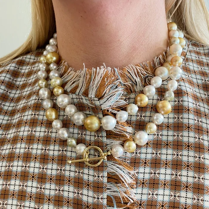 Necklaces Croghans Golden White South Sea Pearl 14K Gold Toggle Clasp Necklace