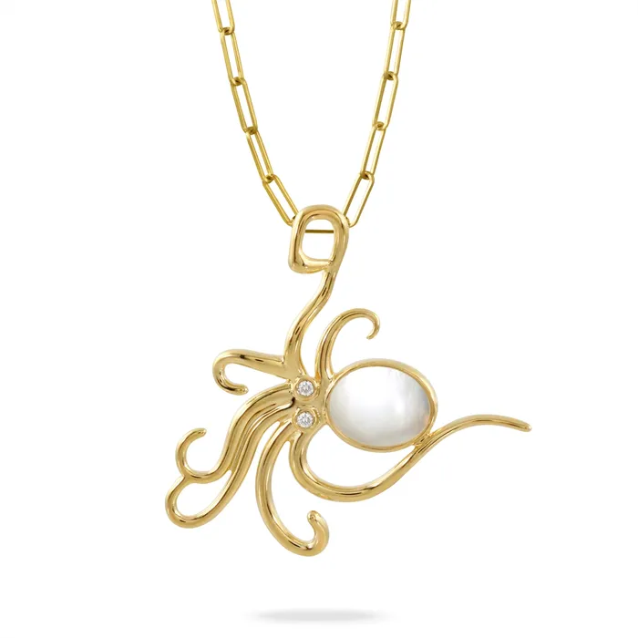 Necklaces Meierotto Jewelers Doves 18K Yellow Gold Octapus Mother of Pearl and Diamond Pendant Necklaces Meierotto Jewelers Doves 18K Yellow Gold Octapus Mother of Pearl and Diamond Pendant