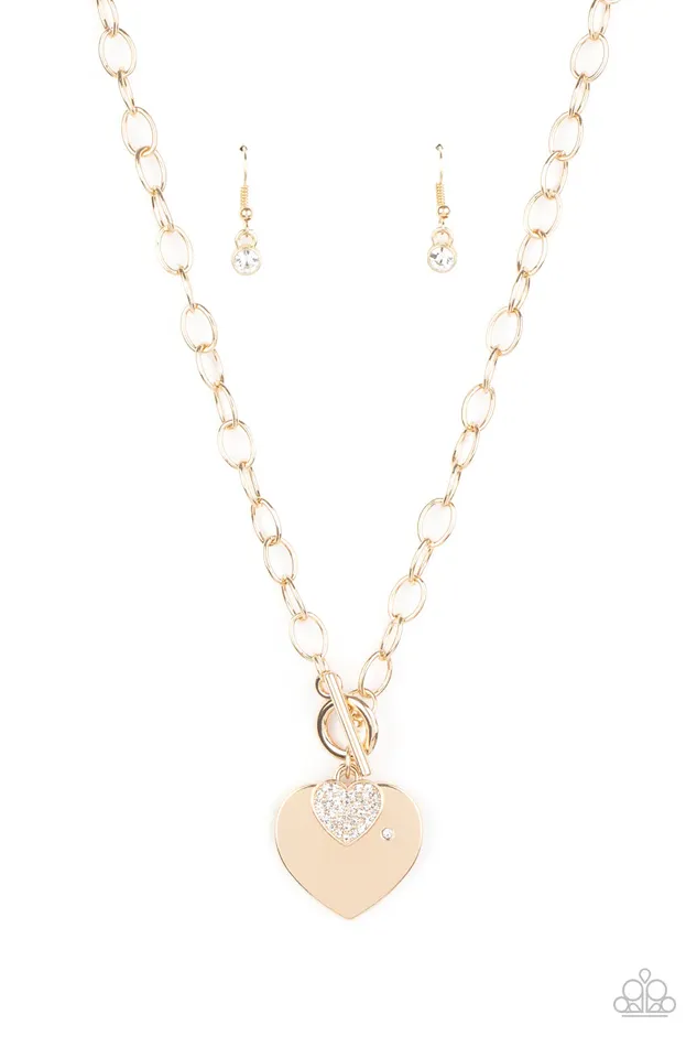 Necklaces Paparazzi Necklace HeartStopping Sparkle Gold Paparazzi Jewelry
