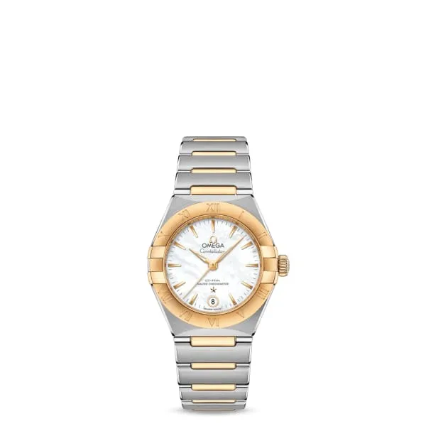 Omega Constellation 29mm Watch Ref 13120292005002 White Mother of Pearl Index Dial 18K Yellow Gold Bezel Two Tone Stainless Steel 18K Yellow Gold Bracelet Omega Bracelets Omega Constellation 29mm Watch Ref 13120292005002 White Mother of Pearl Index Dial 18K Yellow Gold Bezel Two Tone Stainless Steel 18K Yellow Gold Bracelet Omega Bracelets