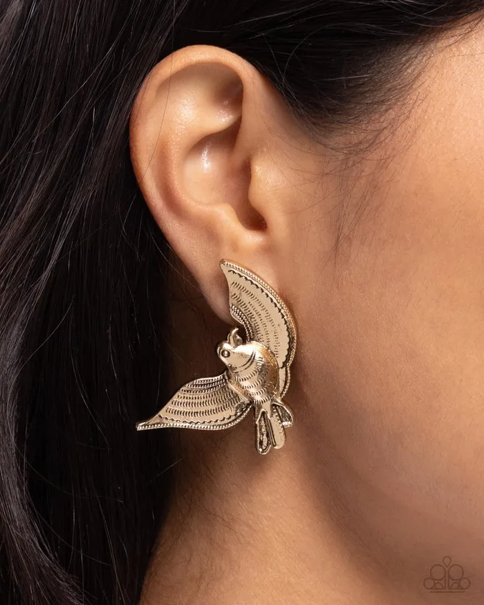Paparazzi Earring Bird of PLAY Gold Paparazzi Jewelry Earrings