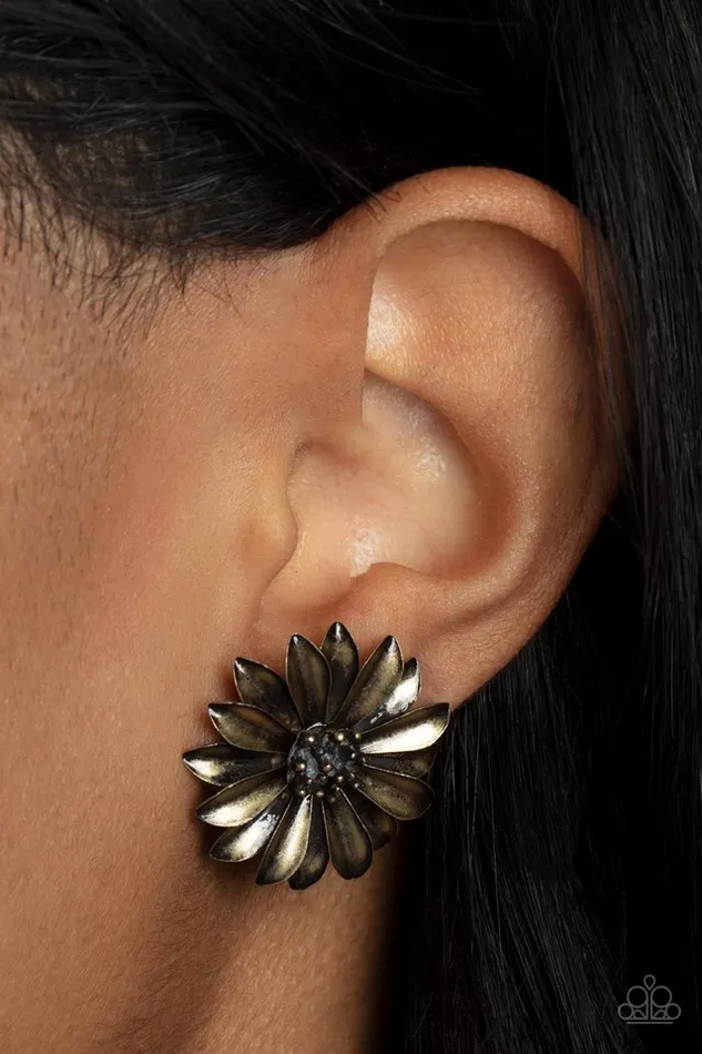 Paparazzi Earring Daisy Dilemma Brass Paparazzi Jewelry Earrings