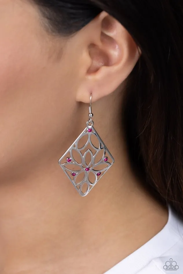Paparazzi Earring Pumped Up Posies Pink Paparazzi Jewelry Earrings