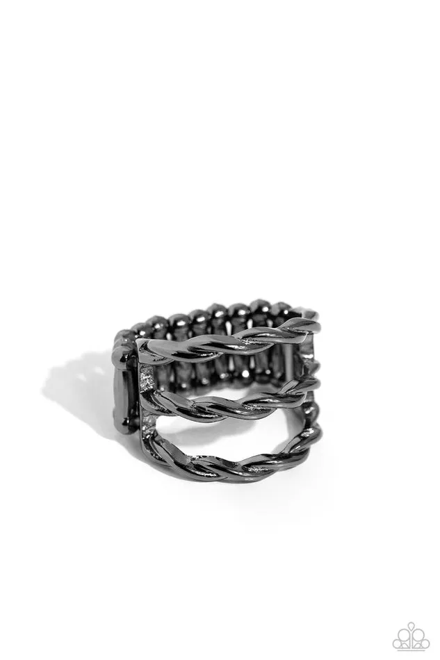 Paparazzi Jewelry Paparazzi Ring Corded Command Black Rings Paparazzi Jewelry Paparazzi Ring Corded Command Black Rings