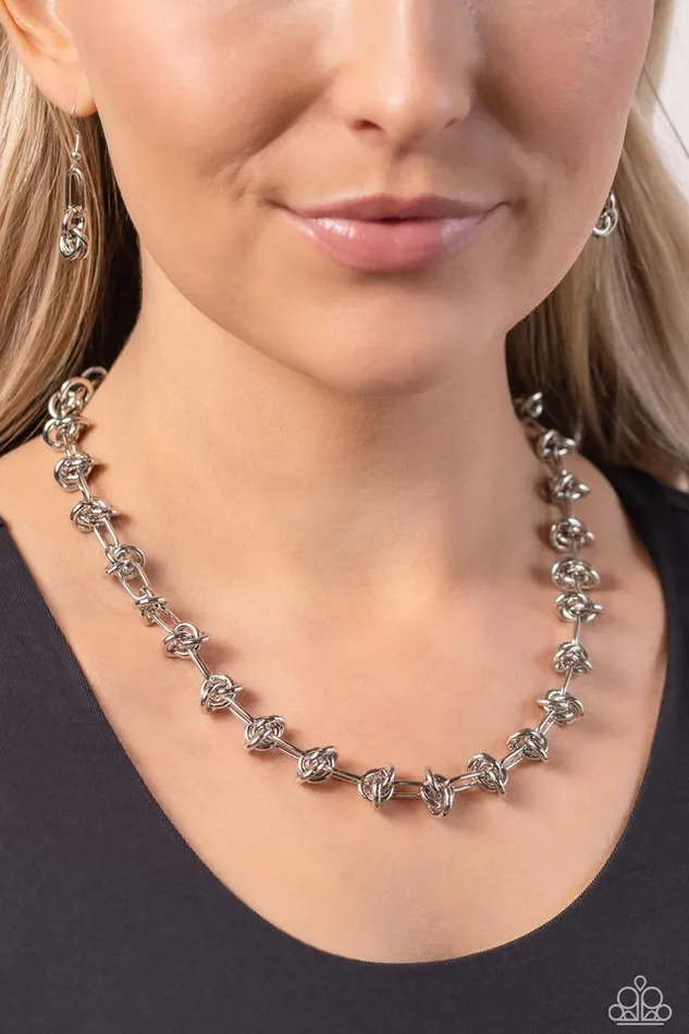 Paparazzi Necklace Knotted Kickoff Silver Paparazzi Jewelry Necklaces