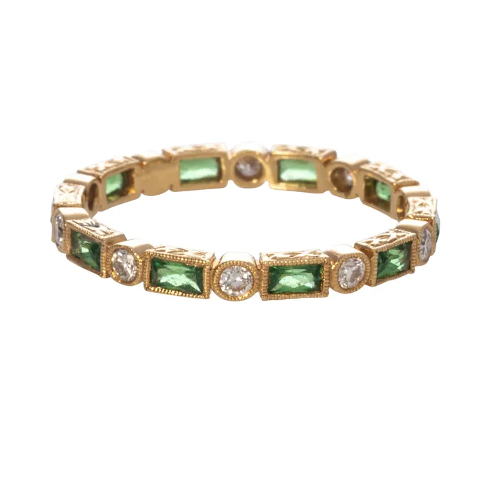 Rings Croghans Tsavorite Diamond Eternity 18K Yellow Gold Band