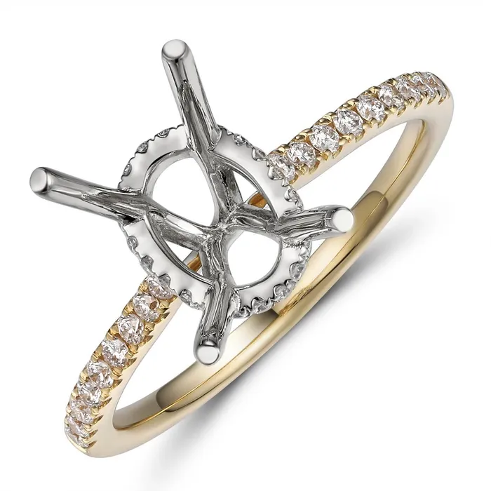 Rings Engagement Collections 18K Yellow Gold Ring with 18K White Gold Oval Hidden Halo Diamond Head Rings Engagement Collections 18K Yellow Gold Ring with 18K White Gold Oval Hidden Halo Diamond Head