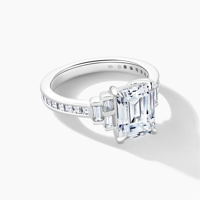 Rings Engagement Collections Platinum Diamond Semimount Ring Baguettes and Asschers Emerald Cut Center Rings Engagement Collections Platinum Diamond Semimount Ring Baguettes and Asschers Emerald Cut Center