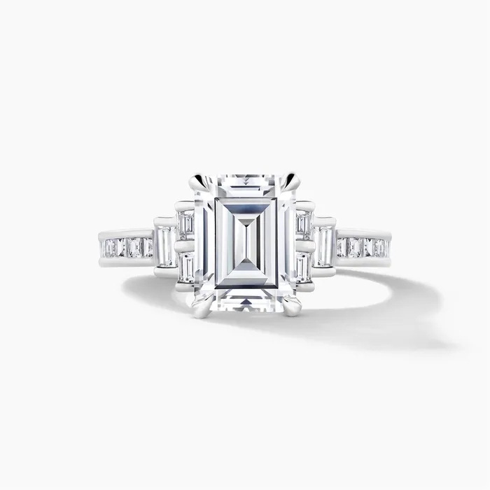 Rings Engagement Collections Platinum Diamond Semimount Ring Baguettes and Asschers Emerald Cut Center Rings Engagement Collections Platinum Diamond Semimount Ring Baguettes and Asschers Emerald Cut Center