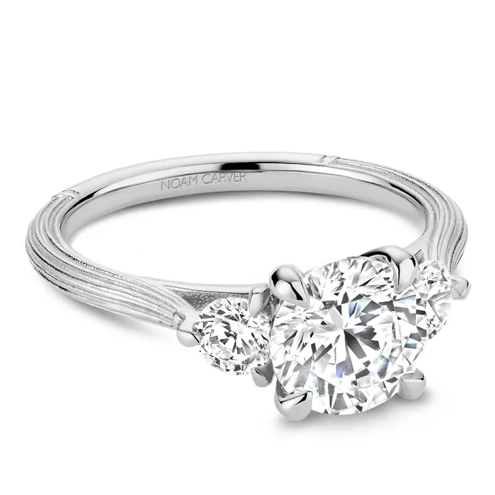 Rings Noam Carver 14K White Gold Three Stone Ring with Round Diamond Sides Rings Noam Carver 14K White Gold Three Stone Ring with Round Diamond Sides
