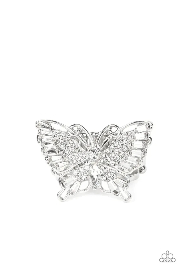 Rings Paparazzi Ring Fearless Flutter White Paparazzi Jewelry