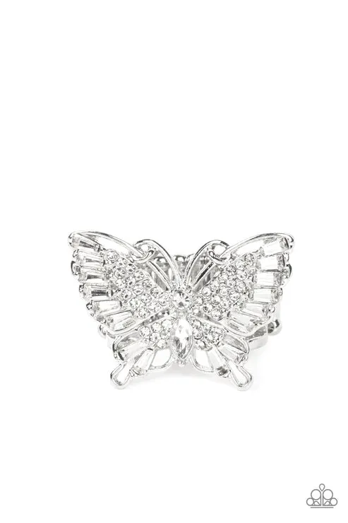 Rings Paparazzi Ring Fearless Flutter White Paparazzi Jewelry
