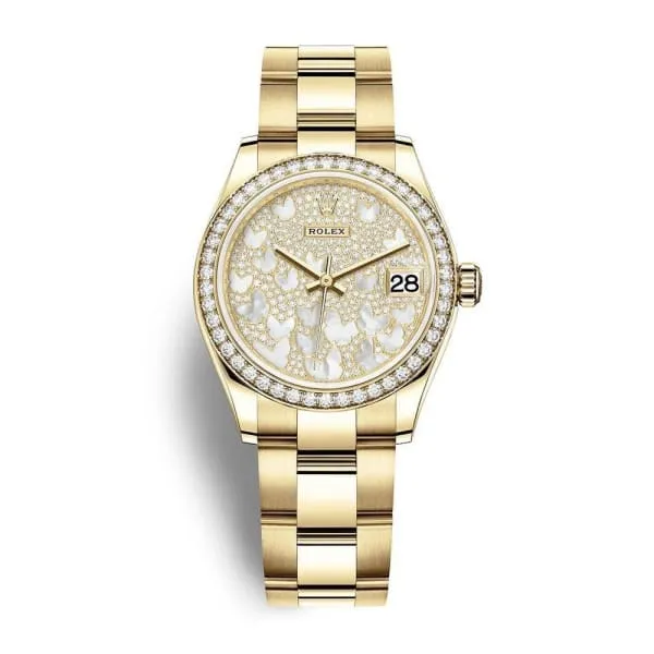 Rolex Bracelets Rolex Datejust 31mm Ref 278288rbr0010 Mother of Pearl Butterfly Diamond Pave Dial 18K Yellow Gold Oyster Bracelet Womens Watch Rolex Bracelets Rolex Datejust 31mm Ref 278288rbr0010 Mother of Pearl Butterfly Diamond Pave Dial 18K Yellow Gold Oyster Bracelet Womens Watch