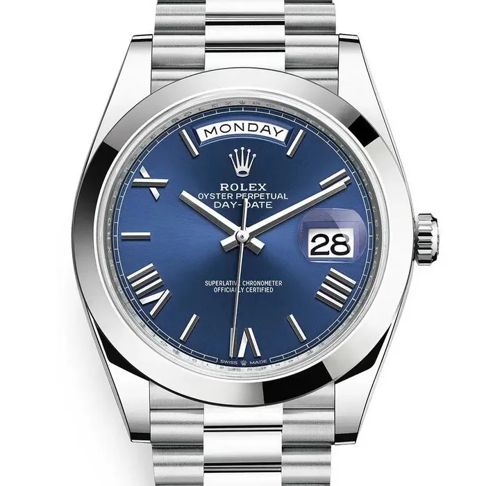 Rolex Bracelets Rolex Day Date 40mm Ref 2282060015 Blue Roman Dial Platinum President Bracelet Mens Watch