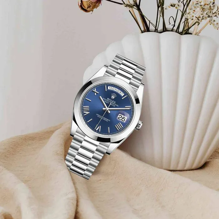 Rolex Bracelets Rolex Day Date 40mm Ref 2282060015 Blue Roman Dial Platinum President Bracelet Mens Watch