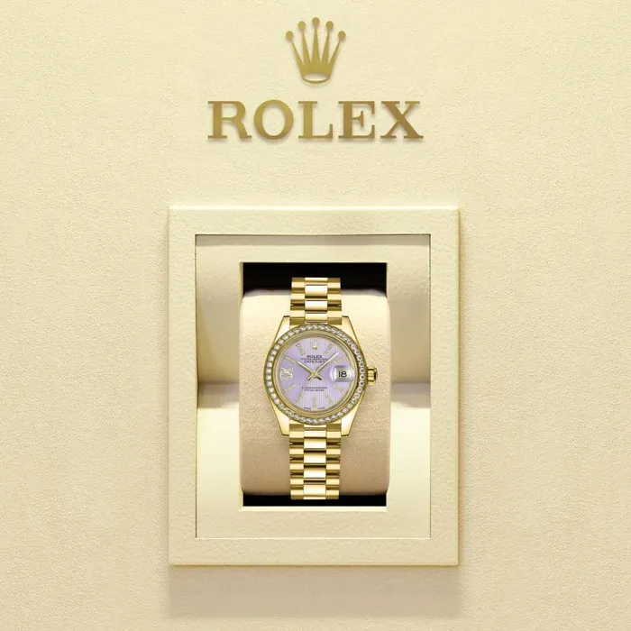 Rolex Lady Datejust 28mm Ref 279138rbr0010 Purple Dial 18K Yellow Gold President Bracelet Womens Watch Rolex Bracelets
