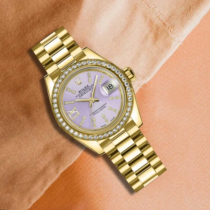 Rolex Lady Datejust 28mm Ref 279138rbr0010 Purple Dial 18K Yellow Gold President Bracelet Womens Watch Rolex Bracelets