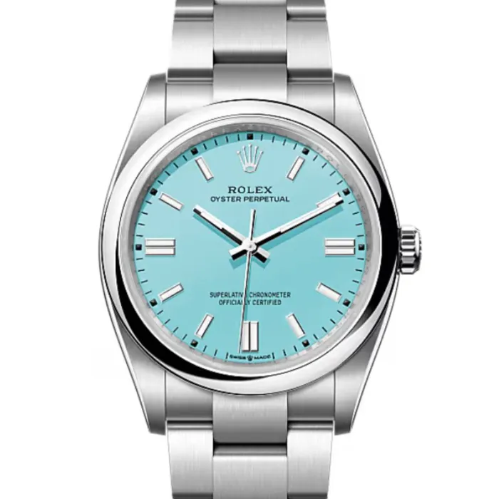 Rolex Oyster Perpetual Tiffany 41mm Ref 1243000006 Turquoise Tiffany Blue Stick Dial Stainless Steel Oyster Bracelet Mens Watch Rolex Bracelets