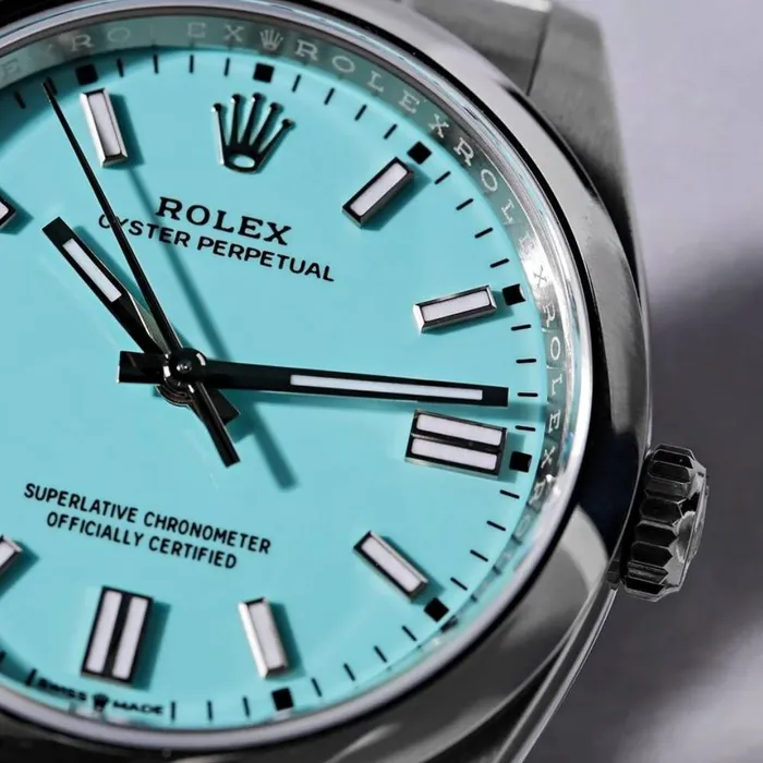 Rolex Oyster Perpetual Tiffany 41mm Ref 1243000006 Turquoise Tiffany Blue Stick Dial Stainless Steel Oyster Bracelet Mens Watch Rolex Bracelets