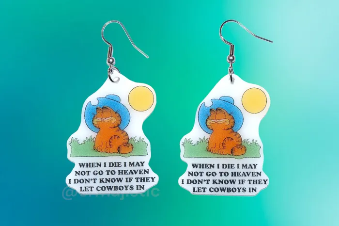 Sam Makes Things Earrings Cowboy Garfield Heaven Scene Character Handmade Earrings Sam Makes Things Earrings Cowboy Garfield Heaven Scene Character Handmade Earrings