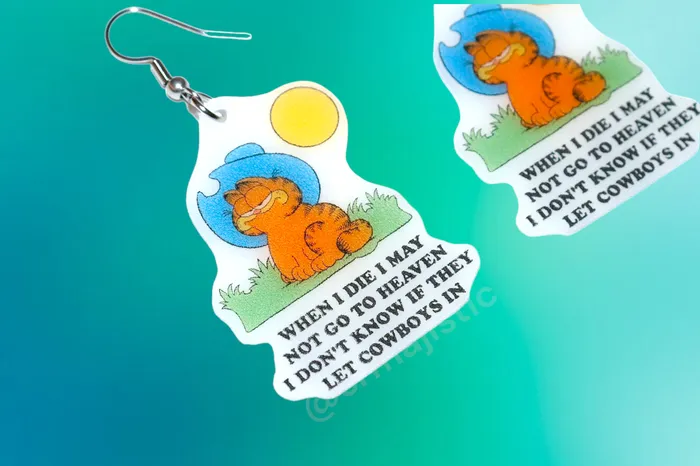 Sam Makes Things Earrings Cowboy Garfield Heaven Scene Character Handmade Earrings