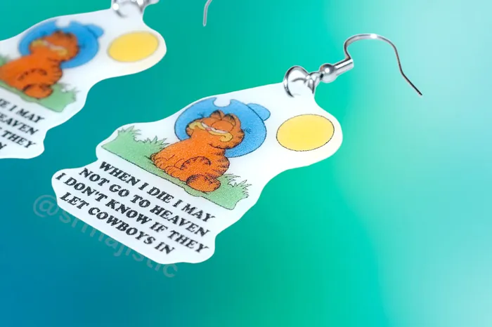 Sam Makes Things Earrings Cowboy Garfield Heaven Scene Character Handmade Earrings