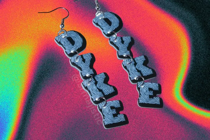 Sam Makes Things Earrings Dyke Dangle Swirly Letters Handmade Earrings