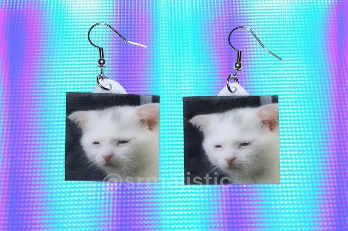 Sam Makes Things Earrings Sad and Sleepy Cat Meme Handmade Earrings